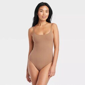 Auden Women's L Brown 4-Way Stretch Cami Bodysuit Sleeveless Adjustable Straps